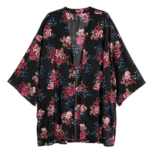 H&M Other - H&M shirt black floral kimono L